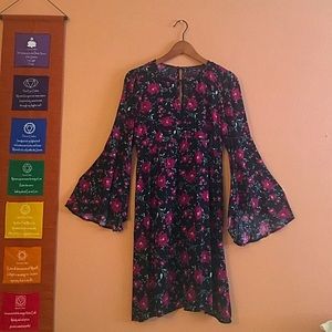 Flowy black boho dress with wine colored flowers